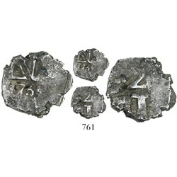 Lima, Peru, cob 1/2 real, 1750, unique error with cross side struck from a 2R die.