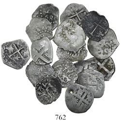 Lot of 16 Lima, Peru, cob 1/2R, Charles II, Philip V and Louis I, various dates (most clear).