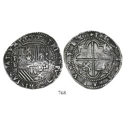 Potosi, Bolivia, cob 8 reales, Philip II, assayer B (2nd period), "Great Module."