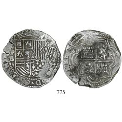 Potosi, Bolivia, cob 8 reales, Philip II, assayer B (3rd period, crude style).