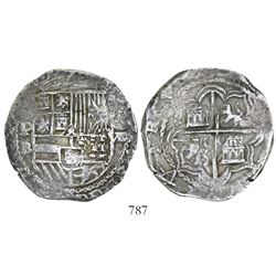 Potosi, Bolivia, cob 8 reales, Philip II, assayer B (5th period), borders of x's.