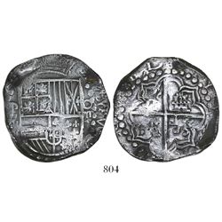 Potosi, Bolivia, cob 8 reales, 1619T, quadrants of cross transposed.