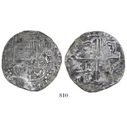 Potosi, Bolivia, cob 8 reales, Philip IV, assayer P (mid- to late 1620s), quadrants of cross transpo