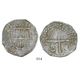 Potosi, Bolivia, cob 8 reales, 1629T/P, ex-"Panama hoard," denomination dot-8-dot, heavy-dot borders