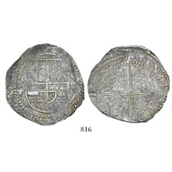 Potosi, Bolivia, cob 8 reales, 16(29)T, fine-dot borders.