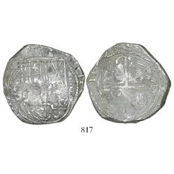 Potosi, Bolivia, cob 8 reales, 1629(T), denomination dot-8-dot, fine-dot borders.