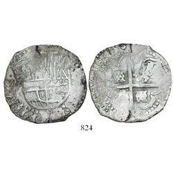 Potosi, Bolivia, cob 8 reales, 1645, assayer not visible.