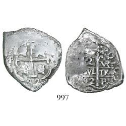 Potosi, Bolivia, cob 2 reales, 1692VR.