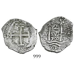Potosi, Bolivia, cob 2 reales, 1700F.