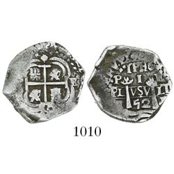 Potosi, Bolivia, cob 1 real, 1652E, post-transitional (McLean Type VII).