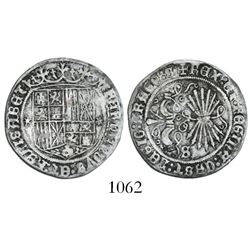 Seville, Spain, 1 real, Ferdinand-Isabel, mintmark S on reverse, * on each side of shield.