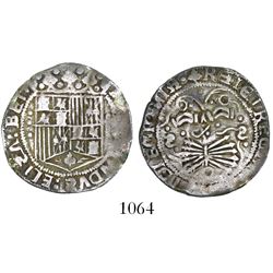 Seville, Spain, 1 real, Ferdinand-Isabel, mintmark dot-S-dot (backwards) twice on reverse, three dot