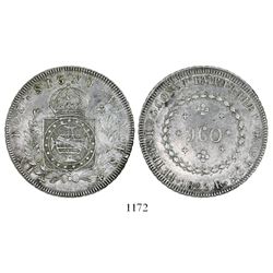 Brazil (Rio mint), 960 reis, Pedro I, 1823-R, struck over a Spanish colonial bust 8 reales of Charle