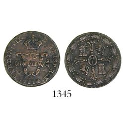 Mexico City, Mexico, copper 1/4 tlaco (1/8 real), Ferdinand VII, 1814.