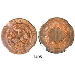 Barcelona, Spain (Catalan Union), copper 10 centimos, 1900, encapsulated NGC MS 64 BN.