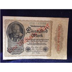 1922 GERMAN HYPER INFLATIONS 1000 MARK NOTE OVER PRINT ONE MILLION (L792-5)