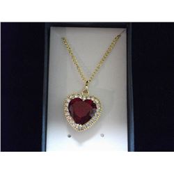 REPLICA OF THE HEART OF THE TITANIC RED RUBY AND CZ 99K GOLD FILLED PENDANT AND NECKLACE (L792-9)