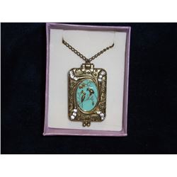 COPPER, CRYSTAL AND ENAMEL LOCKET WITH CHAIN (L793-6)