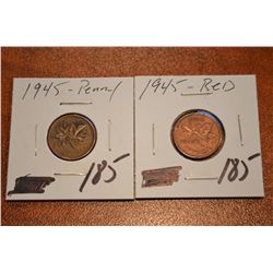 (2) 1945 Canada 1-Cent