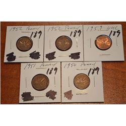 (5) Canada Cent: 1950,51,52(2),59