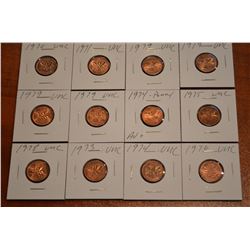 (12) 1970's Mixed Canada 1-Cent - BU/UNC