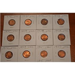 (12) 1970's Mixed Canada 1-Cent - BU/UNC
