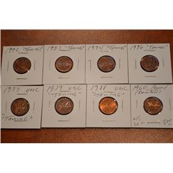 (8) 60's,- 90's Mixed Canada 1-Cent - UNC w/Toning