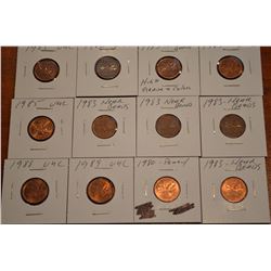 (12) 80's Mixed Canada 1-Cent - UNC