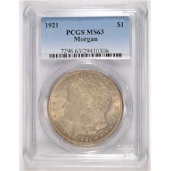 1921 MORGAN SILVER DOLLAR, MS-63