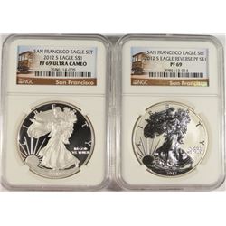 2012-S AMERICAN SILVER EAGLE SET, NGC REVERSE PROOF PF-69 & PF-69 ULTRA CAMEO