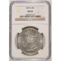 1894-S MORGAN SILVER DOLLAR, NGC AU-55  KEY DATE!