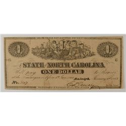 1863 $1 STATE OF NORTH CAROLINA NOTE (pin hole)