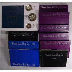 10- US MINT PROOF SETS (68,71,74,76 (3 PC), 80,85,87,88,89,92)