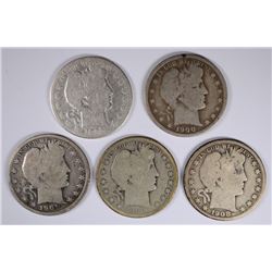 (5) BARBER HALF DOLLAR'S (95-S, 00-O, 01, 06, 08)