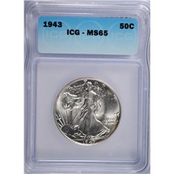 1943 WALKING LIBERTY HALF DOLLAR ICG MS-65
