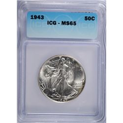 1943 WALKING LIBERTY HALF DOLLAR ICG MS-65