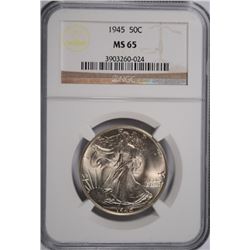 1945 WALKING LIBERTY HALF DOLLAR NGC MS-65