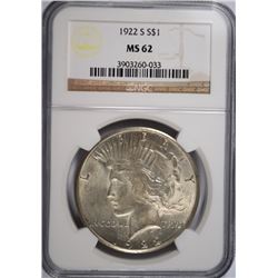 1922-S PEACE DOLLAR NGC MS-62