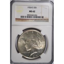 1924-S PEACE DOLLAR NGC MS62