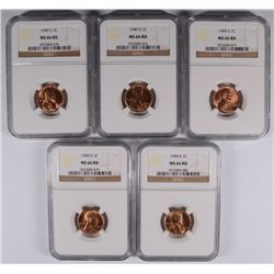(5) 1949-S LINCOLN CENTS NGC MS-66 RD