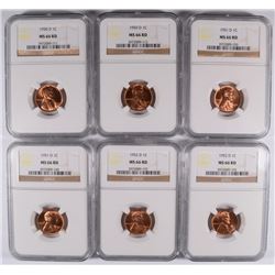 (2) 1950-D, (2) 1951-D, (2) 1952-D LINCOLN CENTS NGC MS-66-RD