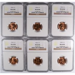 (3) 1954-S and (3) 1955-S LINCOLN CENTS NGC MS66 RD