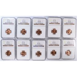 LOT OF (10) 1955-S LINCOLN CENTS NGC MS-66 RD