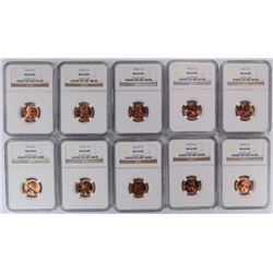LOT OF (10) 1957-D LINCOLN CENTS NGC MS 66 RD