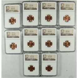 LOT OF ( 10 ) 1959-D LINCOLN CENTS, NGC MS-66 RED