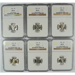 6) 1944 MERCURY DIMES NGC MS-65