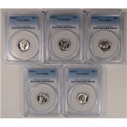 LOT OF (5) 1944-S MERCURY DIMES PCGS MS-66