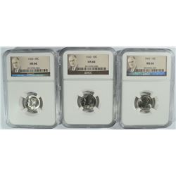 ( 3 ) 1960 ROOSEVELT DIMES, NGC MS-66