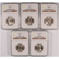 LOT OF (5) 1946-S WASHINGTON QUARTERS NGC MS65