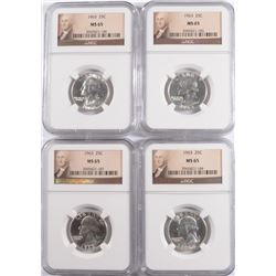 LOT OF ( 4 ) 1963 WASHINGTON QUARTER, NGC MS-65